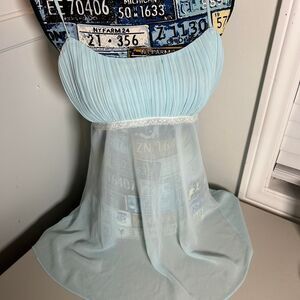VINTAGE Y2K Secret Treasures Women's Light Blue Lingerie Micro Mesh Slip Dress